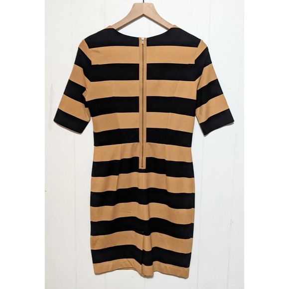 Fossil Dress Womens S Tan Black Rugby Striped Short Sleeve Sheath Zip Preppy - Picture 2 of 4